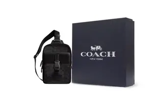 COACH Черный мужской рюкзак-слинг из лакированного полотна малый