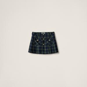 Плиссированная мини-юбка в тартан MIU MIU, милитари зеленый