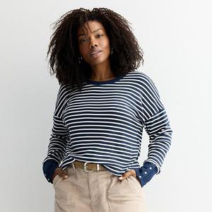 Уютный свитер-пуловер с вафельной вязкой Plus size Sonoma Goods For Life, Deep Navy Stripe