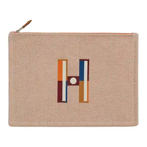 Хлопковая сумка для хранения клатч большого размера женская оранжевый и светло-бежевый HERMES, оранжевый и светло-серый умбра