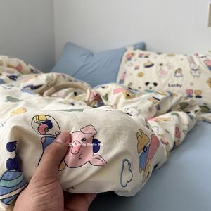 Muji Комплект хлопкового постельного белья из 4 предметов (простыня на резинке 150 см, пододеяльник 200х230 см), категория А, цвет Animal Zoo