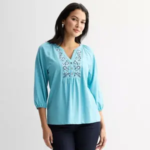 Женская вышитая кофточка-хенли Croft & Barrow, цвет be you blue