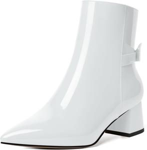 Женские ботильоны MODENCOCO с молнией, стильное платье, свадебные, заостренный носок, бант, лакированные, массивный низкий каблук, 5 см, White