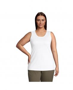 Женская туника больших размеров Supima, хлопковая туника с круглым вырезом, майка на бретелях Lands' End, белый