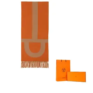 Hermes Кашемировые бархатные шарфы унисекс оранжевого цвета