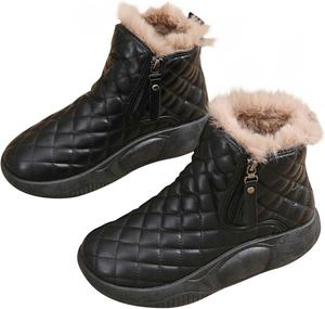 Женские ботильоны зимние теплые с меховой подкладкой, короткие сапожки с утолщенной плюшевой флисовой подкладкой, водонепроницаемые наружные ботинки на платформе с молнией Generic, A1-Black
