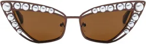 Женские солнцезащитные очки Melrose Cat Eye с жемчужными стразами, модные, с бриллиантовым блеском, модель 8071, Brown