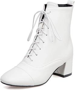 Женские ботильоны VOKLIN с квадратным носком, шнуровкой, массивным средним каблуком, праздничного стиля, вестерн, короткие, White-Velvet Lined