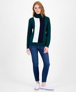 Женский хлопковый свитер с высоким воротником в вертикальную полоску Tommy Hilfiger, Forest