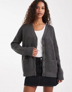 Кардиган бойфренда ASOS DESIGN свободного кроя в рубчик, антрацитового цвета