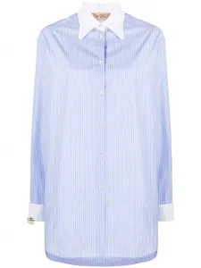 Удлиненная рубашка в тонкую полоску Nº21, синий
