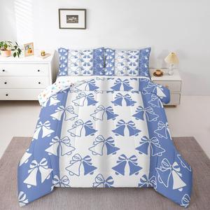 Erosebridal Комплект постельного белья Blue Bowknot для девочек в стиле принцесс с принтом бантиков и акварельными узорами, Pastel Blue