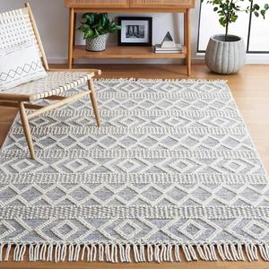 Ковер SAFAVIEH, 122 x 183 см, Vermont Collection, Ivory & Blue, ручной работы из шерсти и хлопка, идеален для помещений с высокой проходимостью: прихожая, гостиная, спальня (VRM251M)