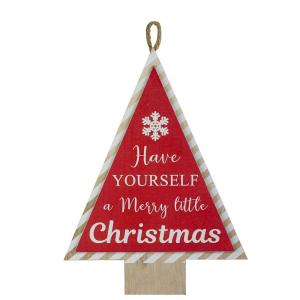 16-дюймовая красная и белая деревянная подвесная табличка «Веселая рождественская елка» Christmas Central, красный