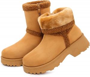 Женские зимние ботинки без шнуровки, с искусственным мехом, на платформе, средние по голени, с молнией, для езды и прогулок на улице Goldnut, Chestnut