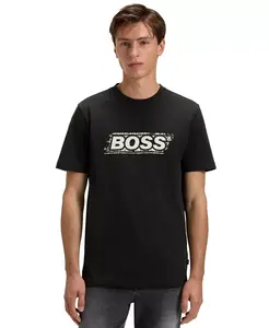 Мужская хлопковая футболка с логотипом Artwork Hugo Boss, черный