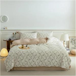 YUSIWOAL Комплект постельного белья хлопковый утепленный с зелеными ветками и цветами, пододеяльник с молнией