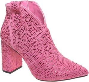 Generic Ботильоны до щиколотки с кристаллами, западный стиль, заостренный носок, каблук-блок 3 дюйма, синтетическая кожа, черный, розовый, красный, женский размер 6-10