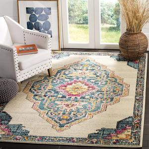 Ковер SAFAVIEH, 153 x 153 см, Monaco Collection, Multi, дизайн Boho Chic Medallion Distressed, без линьки и простой в уходе, идеален для помещений с высокой проходимостью в гостиной, спальне (MNC254F)