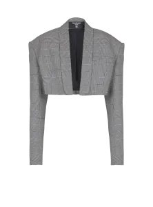 Укороченный жакет из жаккарда в клетку Принца Уэльского Balmain, черный