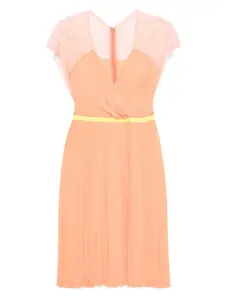 Плиссированное платье мини с кружевной вставкой Gemy Maalouf, оранжевый