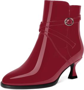 Женские ботильоны MODENCOCO с застежкой-молнией, лакированное платье, пряжка, круглый носок, ремешок на щиколотке, низкий каблук 2 дюйма, Burgundy