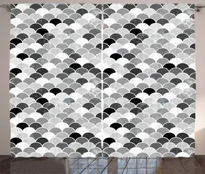 Штора ABAKUHAUS "Рыба в деревенском стиле", с мотивом "чешуя" и чешуей, присборенная штора из тесьмы для спальни с петлями и крючками, 280 x 175 см, цвет: черный, белый, серый Abakuhaus