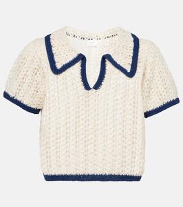 Хлопковая поло в технике кружева Coastal Anna Kosturova, Cream Navy