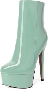 Женские ботильоны MERRORI на платформе, с фантазийным глянцевым дизайном, молнией, однотонные, с круглым носком и шпилькой, высоким каблуком 6 дюймов, Turquoise