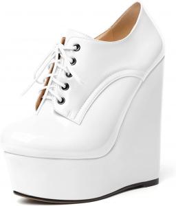 Женские ботильоны AUMOTED на танкетке, круглый носок, платформенные короткие ботинки, для свиданий, из лакированной кожи, с шнуровкой, на танкетке 15 см, на молнии, удобные, White