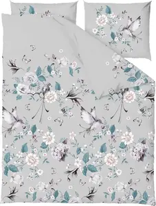 Постельное белье, хлопковое постельное белье, высокого качества 160x200 Safo Grey, листья, птицы Zaratex