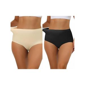 2 упаковки женских эластичных трусов с высокой талией без следов, дышащее хипстерское нижнее белье без показа, разноцветные ALLEGRA K, цвет Black Beige