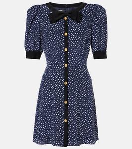 Шелковое мини-платье в горошек Alessandra Rich, Navy Blue-White