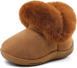 MK MATT KEELY Детские зимние ботинки для малышей для мальчиков и девочек, с теплой подкладкой, мягкой подошвой, противоскользящие, для прогулок на холоде, с искусственным мехом, Brown