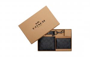 COACH Трехкомпонентный кошелек из лакированного холста миниатюрный мужской черный