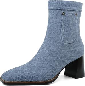Женские ботильоны на щиколотку с заостренным носком, массивным каблуком, замшей, молниями и декоративным узлом, короткие осенние ботинки Jaffamiraco, Denim Blue
