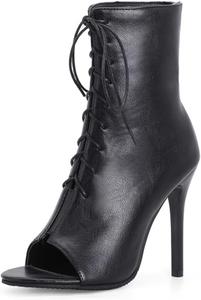Женские ботильоны Shero Peep Toe с открытым носком, высокие каблуки-стилет, шнуровка, модные короткие ботинки, обувь на все сезоны Hello Shero, Black-Solid