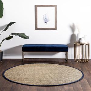 Ковер nuLOOM, 122 x 122 см, Round Elijah Seagrass, Navy, сплошной в стиле фермерского дома, с хлопковой окантовкой, плетение корзиной, натуральное волокно, для спальни, столовой, гостиной, прихожей, офиса, кухни, входной зоны