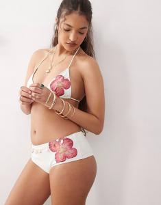 Плавки бикини с принтом орхидеи Kairi белого и розового цветов Motel