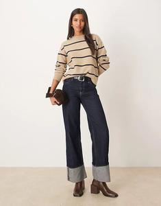 Джемпер Mango с круглым вырезом в светло-коричневую и черную полоску