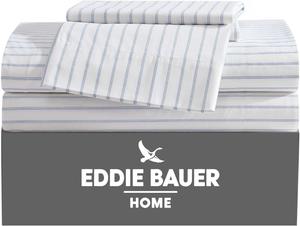 Комплект постельного белья Eddie Bauer - Простыни размера Full, из хлопкового перкаля, стильный и современный дизайн (белый в полоску, размер Full), Essential Stripe White