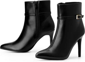 Женские ботильоны Allegra K с заостренным носком, ремешком с пряжкой и высокими каблуками-стилетто, Black