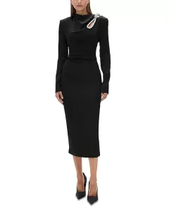 Платье миди «Генриетта», украшенное вышивкой Rachel Gilbert, черный