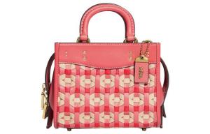 Rogue Cow Кожаная Сумка, Плечевая Сумка, Маленькая Сумка Через Плечо для Женщин Яркий Коралловый COACH