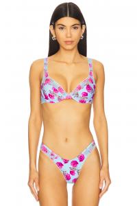 Бикини-топ с рюшами и косточками с цветочным принтом For Love & Lemons, blue