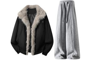 Повседневная спортивная одежда Unisex с лацканом Moderate X1617, черный mountain hawk coat+серый pants fleece-lined