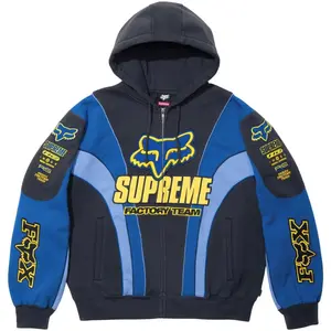 Толстовка с капюшоном Fox Racing FW25 WEEK9 на молнии унисекс Supreme, синий