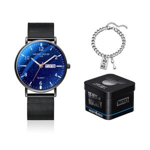 Disney Часы Mickey Series Quartz Movement Steel Strap Watch Men's Watch Black Dial, MK-12053B5