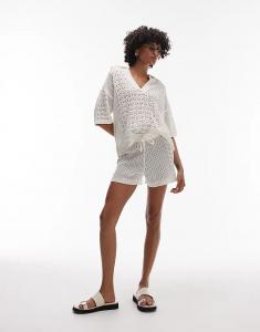 Короткий комбинезон Topshop с открытым стежком цвета слоновой кости