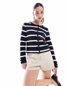 Плотный кардиган на пуговицах French Connection в темно-синюю и белую полоску